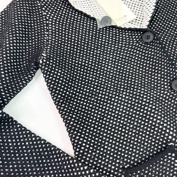 Cocogio Sweater Womens Large Black White Wool Blend Knit Crochet Cardigan new - Picture 2 of 10